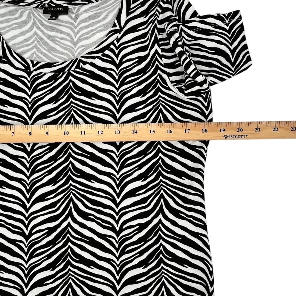 Talbots Womens Zebra Print Scoop Neck Short Sleeve Top Black White Size M - Picture 5 of 6